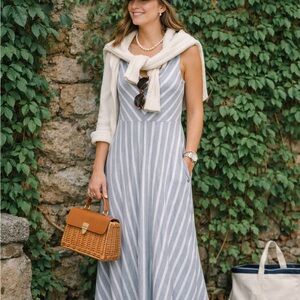 ATHLETA Athleisure Jersey Knit Gray and White Striped T-Shirt Tank Maxi Dress, M